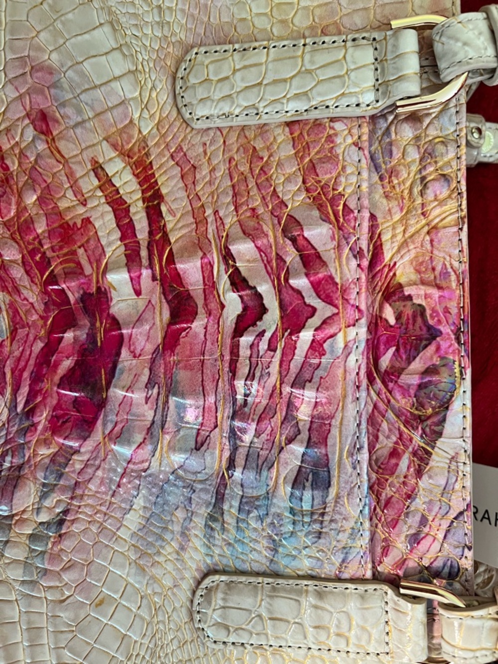 Brahmin Cream Shoulder Tote with Pink & Multicolor Watercolor Accent - Picture 5 of 9